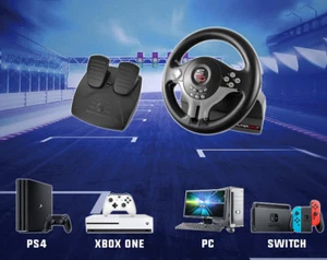 Racing Steering Wheel Pedal Set for Playstation 4 PS4 Pro Slim Xbox One S PS3 PC - Picture 1 of 24