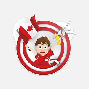 Calcomanía de vinilo con bandera de fanático de fútbol de dibujos animados de Canadá - Imagen 1 de 1