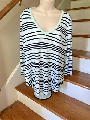 Suéter Merona Verde Pastel Rayas XL Manteroso Suave Top Alto Bajo Espalda ❤️tw11j18 Foto 1 de 4