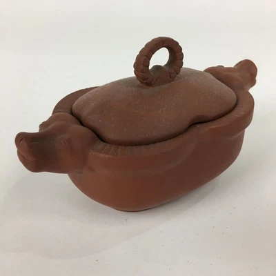 Contenedor de cerámica japonés de colección cerámica vaca Tokoname mercancía ovalada arcilla roja PP793 Foto 1 de 4