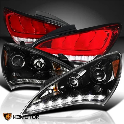 [Jet Black] For 2010-2012 Genesis Projector Headlights w/SMD+Red LED Tail Lights Foto 1 de 4