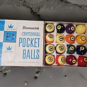 Boxed Brunswick Gold Crown Centennial Pocket Balls Vintage / All 16 in Box - Picture 1 of 7