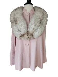 Lilli Ann Strick Cape Fuchspelzkragen Damen One Size Vintage 60er Old Money Rosa - Bild 1 von 11