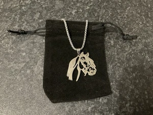 Open Metal Work Horse Head Pendant Stainless Steel chain 60cm, Equestrian Gift - Picture 1 of 5