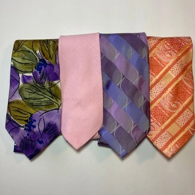 Шелковая смесь галстуки лот фиолетовый цветочный розовый текстурированный оранжевый пейсли мужчин - Изображение 1 из 4