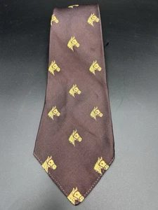 Vintage Silk Necktie Crested Horse Head Animal Pattern Brown 3.25" x 50L - Picture 1 of 5