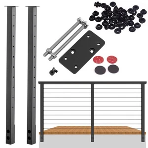 Cable Railing Post Fascia Mount-Stainless Steel Square Weldless 36"x2"x2" Pre... - Picture 1 of 7