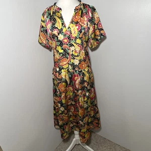 Umgee Midikleid Stufen Blumenmuster gekerbt Flatterärmel Lg Boho Feengarten - Bild 1 von 8