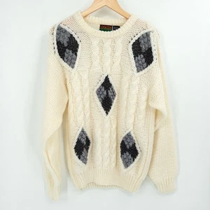 Vintage Chunky Cream Cable Knit Sweater Womens M 90s Grandpa Indie Oversized - Picture 1 of 8