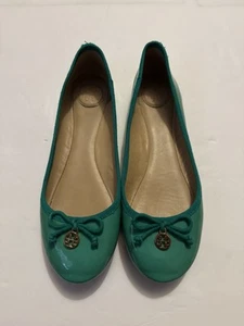 Bailarina Tory Burch de cuero plana con arco turquesa talla 8M para dama y mujer - Imagen 1 de 7