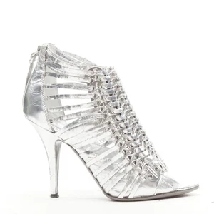 GIVENCHY metallic silver metal discs embellished strappy peep toe bootie EU36.5 - Picture 1 of 11