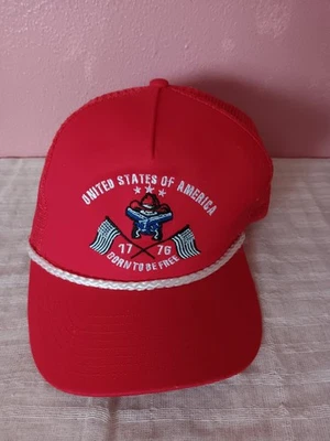 Vintage Trucker Hat Patriotic USA 1776 Born to be Free embroidered - Image 1 of 4