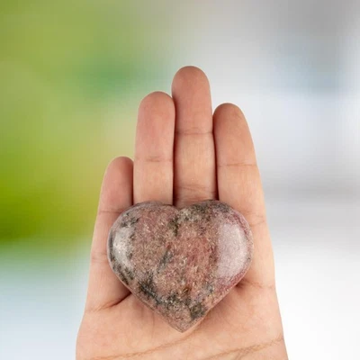 Rhodonite Heart Shape Crystal Palm Stone, Polished Stone, Spiritual Gift - Image 1 of 4