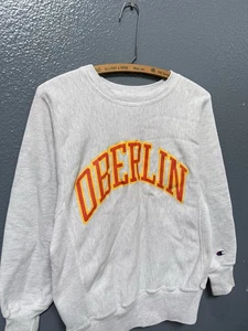 Felpa vintage anni 90 Oberlin Ohio College Champion tessuto inverso piccola grigia - Foto 1 di 5