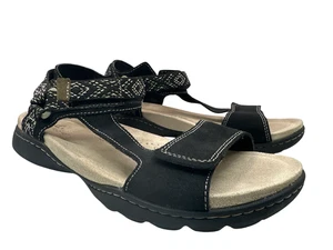 Clarks Amanda Step Sandals Black Leather Flats Hooks & Loop Straps UK 5 D Std - Picture 1 of 23