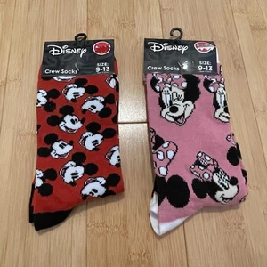 Disney Mickey And Minnie Mouse Socks Size 9-13 Kids Set (2) Brand New - Picture 1 of 7