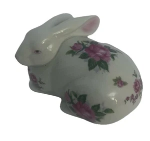 Vtg ANDREA BY SADEK Hand Painted Floral Ceramic Bunny 4” X 3” Roses Red Pink - Picture 1 of 10