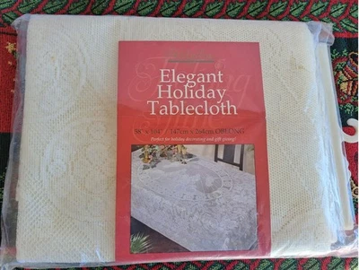 Toalha de mesa Puritan Lace Mfg elegante presépio de férias 58" x 104" nova na embalagem - Imagem 1 de 4