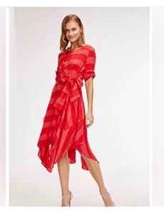 Anthropologie Striped Tie-Front Linen Dress by Eva Franco Size 10 - Picture 1 of 4
