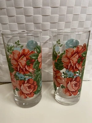 Juego de 2 vasos florales vintage Pioneer Woman coral rosa azul rosas Foto 1 de 3