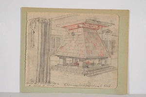 Dessin original Adrien Grave n.s Hotel OURS BLANC Alpe d'Huez Cheminée Hall - Picture 1 of 2