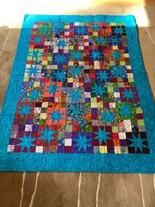 Handmade Star Quilt 47"x63.5" blue green purple Cotton New! Machine stitched - Picture 1 of 5