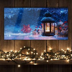 Wandbilder Glasbild Wohnzimmer 100x50 Weihnachts Laterne Schnee Sterne Winter 