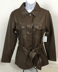 Time N Tru Jacket Women Size XS Brown Faux Leather Wind Resistant Pockets New - Picture 1 of 14