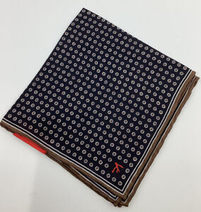 ISAIA Napoli Black with Brown Dots Silk Pocket Square NEW w/Tags Made ITALY