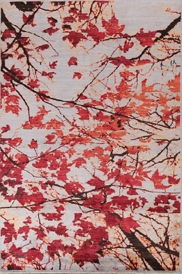 Vegetable Dye Nature Print Abstract Oriental Area Rug Hand-knotted 7'x10' Carpet - Image 1 of 4