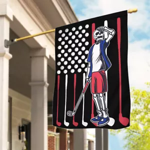 Skeleton Golfing America 4th July Flag, Golfer Patriotic Independence Day Flag - Picture 1 of 4