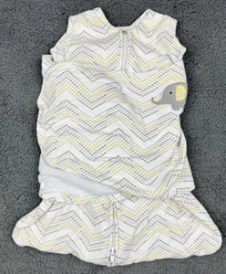 Halo Sleep Sack Swaddle Elephant Dot Zig NB 0-3 3 Cotton Embroidered Yellow Gray - Picture 1 of 7