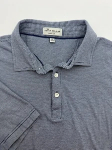 Peter Millar Crown Soft Golf Polo Shirt Mens L Navy Blue Stripe Pima Cotton Silk - Picture 1 of 8