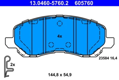ATE 13.0460-5760.2 BRAKE PAD SET, DISC BRAKE FRONT AXLE FOR CHRYSLER,CITROËN,JEE - Image 1 of 3