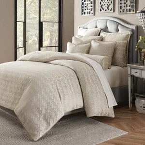 AICO Furniture - Carlyle 9 Pc Queen Comforter Set Platinum - BCS-QS09-CRLYL-PLTN - Picture 1 of 1
