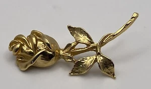 Gold Tone Shiny Rose Brooch Flower Floral Whimsical Romance Love Classic - Picture 1 of 10