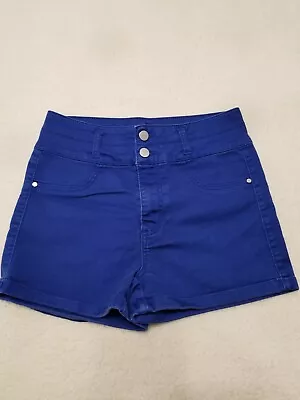Love Fire Women Cuffed Shorts Bright Blue Denim Junior Size 5 - Image 1 of 4