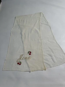 Vtg 1950’s Neck Scarf Silk Embroidered Name Cherry’s Hand Rolled Edge 49” X 13” - Picture 1 of 5