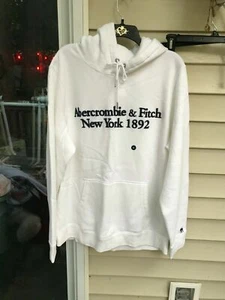 $ 69 Abercrombie Fitch Herren WEICHER A&F FLEECE Stickerei Logo Hoodie weiß GR. L XL - Bild 1 von 2