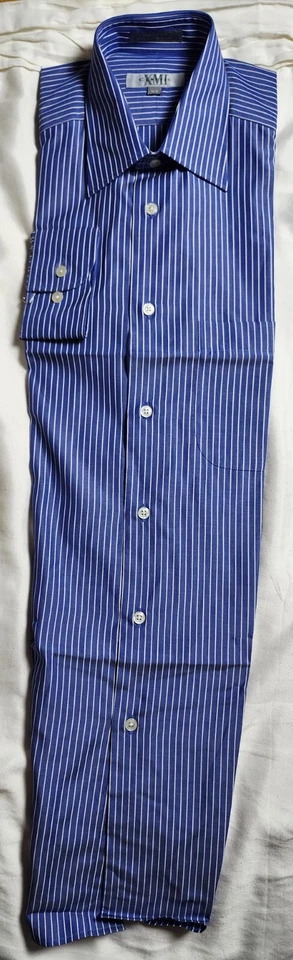 Camisa social XMI clássica azul listrada algodão com botões manga longa tamanho 16R - Imagem 1 de 4