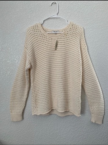 OFF WHITE Felpa a maglia crema Madewell nuova con etichette taglia medio vista foto ha un piccolo difetto