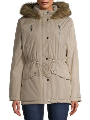 Anorak Big Chill para mujer recubierto pesado con capucha de piel sintética color tostado claro talla L Foto 1 de 4