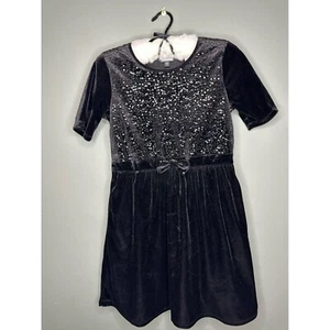 George Big Girl's A-Line Velvet Sequin Little Black Dress - Size 14/16 - Picture 1 of 6