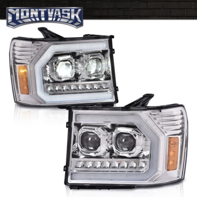 Fit For 2007-2013 GMC Sierra 1500 2500HD 3500HD LED DRL Tube Projector Headlight - Изображение 1 из 4