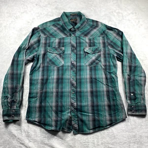 Helix Athletic Fit Herren L Pearl Snap L/S Hemd grün schwarz grau kariert Cowboy - Bild 1 von 9