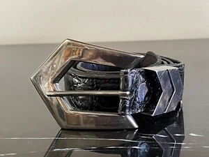 Sterling Silver CG Creations Buckle Black Leather Belt Hand Made in Italy - Picture 1 of 10