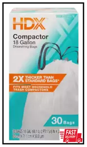 HDX 18 Gal. White Extra Tall Kitchen Drawstring Trash Bags 30-Count - Picture 1 of 2