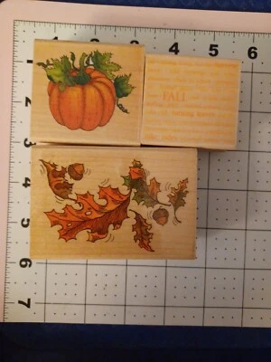 二手橡皮印章秋季主题南瓜布贴叶子橡子感谢家庭  — 第 1/4 张图片