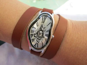Salvador Dali Melting Time Watch Fluid Wavy Softwatch Ladies Leather wrap watch - Picture 1 of 12