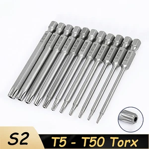 T5 - T50 Torx Star Screwdriver Bits Set Hex Security Magnetic Head 50-200mm Long - Picture 1 of 60